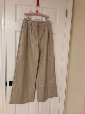 Anthropologie Wide Leg Faux Leather Pants - Taupe
